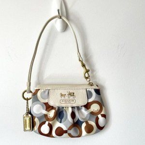 Monogram Wristlet Circle Satin Fabric Leather Trim